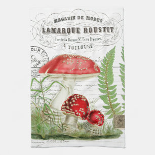 Vintage Mushroom French Script Kitchen Toalla