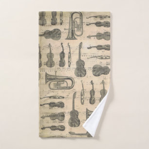 Vintage Music Note Pattern Guitar Violin Tuba