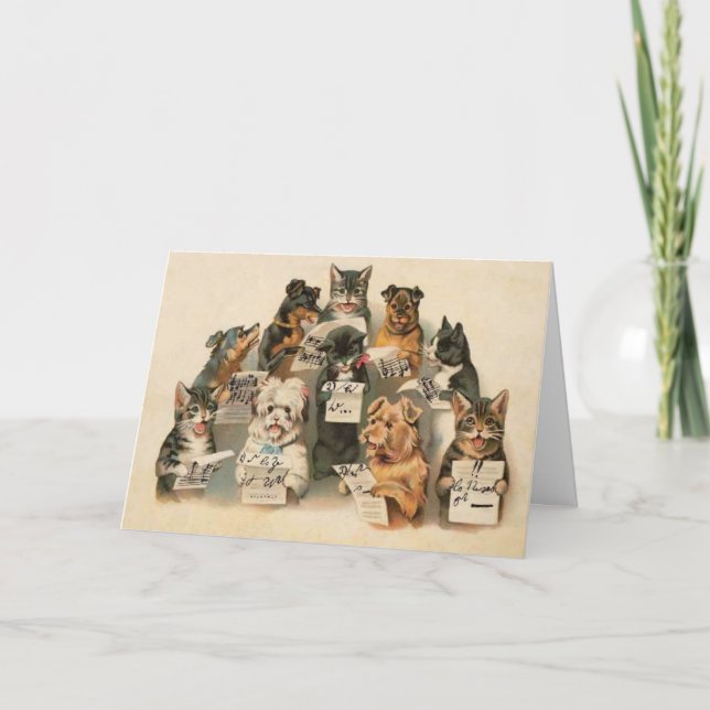 Vintage Musical Cats Dogs Tarjeta De Saludo Diario (Anverso)