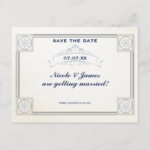 Vintage Nautical Beach Wedding Guardar La Tarjeta 