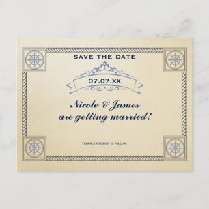 Vintage Nautical Beach Wedding Guardar La Tarjeta 