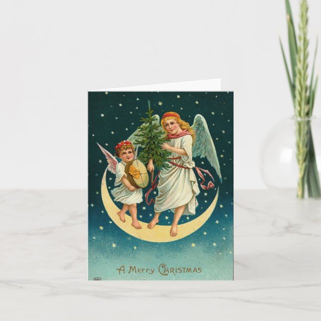 Vintage Navidad Angels en la luna (Anverso)