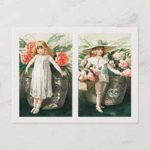 Vintage Navidad Año Nuevo chicas con flores