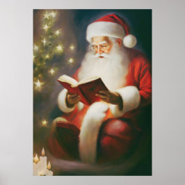 Vintage navidad arte leyendo Santa