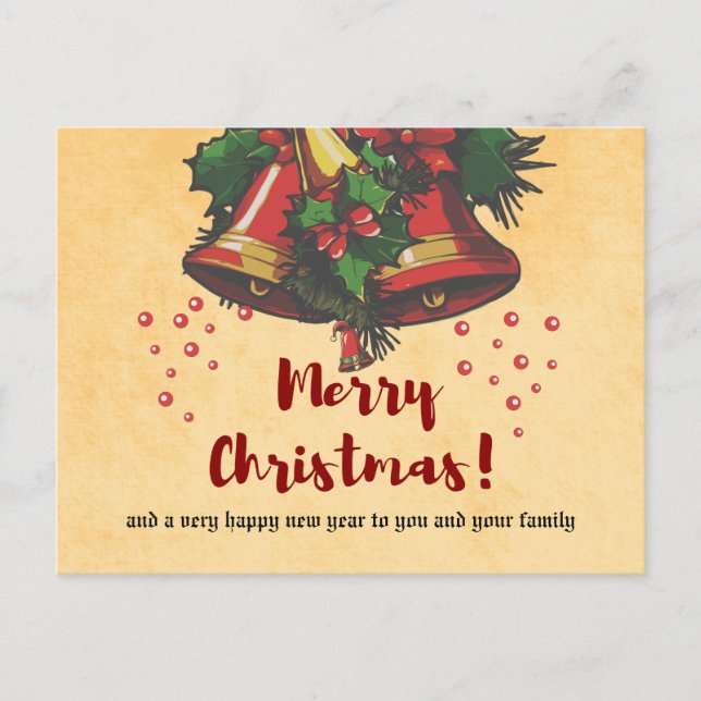 Vintage Navidad Bells y Holly Greetings (Anverso)