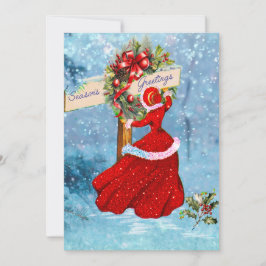 Vintage navidad corona purpurina rojo chica festiv