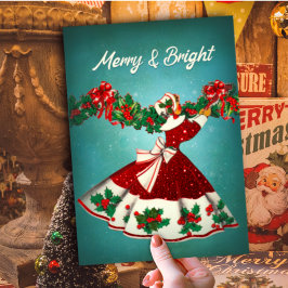 Vintage navidad decoración purpurina rojo chica