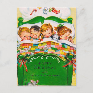 Vintage Navidad durmiendo niños Nochebuena postal