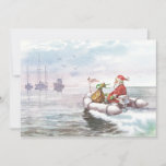 Vintage Navidad en barco<br><div class="desc">Santa De Navidad Retro Vintage En Barco Con Presenta Tarjeta De Vacaciones.</div>