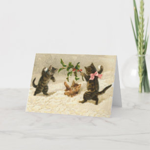 Vintage navidad gatos cómicos gatos de bola de nie