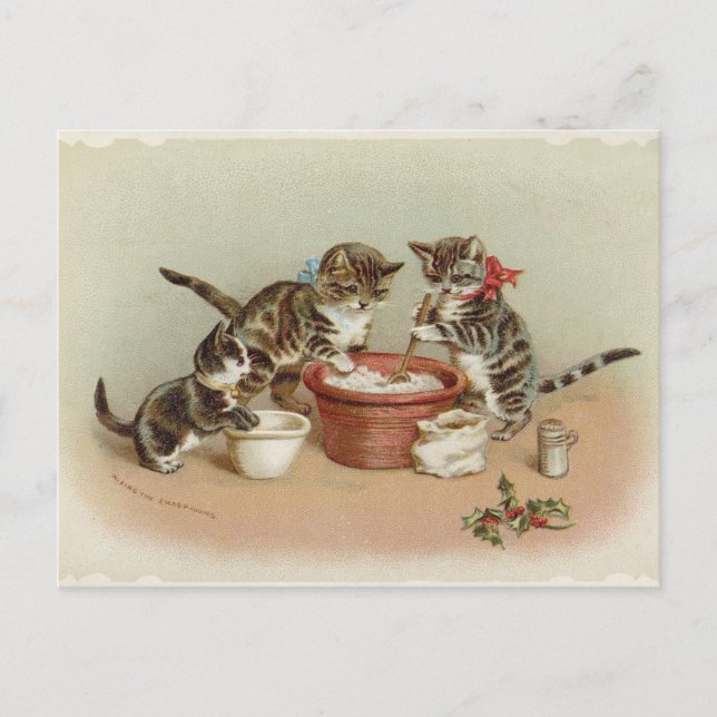 Vintage Navidad Gatos Gatitos Haciendo Pudding (Anverso)
