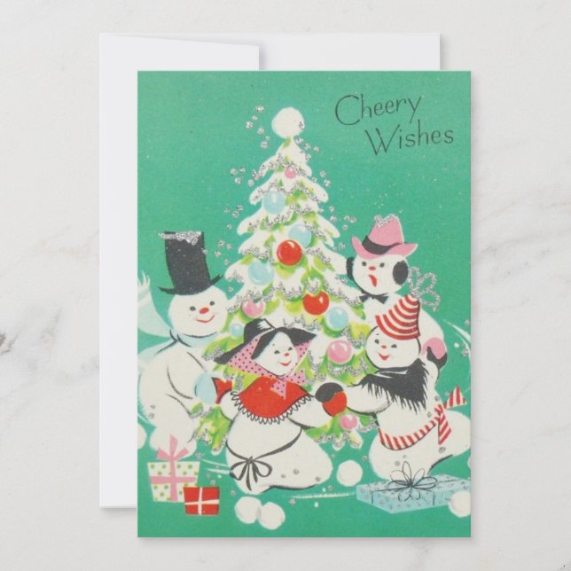 Vintage navidad hombres de nieve bailando alrededo (Anverso)