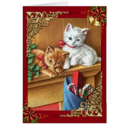 Vintage Navidad Kitties en Mantle