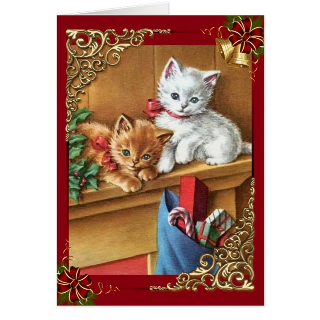 Vintage Navidad Kitties en Mantle (Frente)