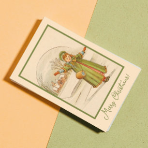 Vintage Navidad Paisaje Bebé Chica Vestido Verde