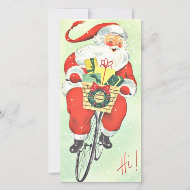 Vintage Navidad Papá Noel en bicicleta (Anverso)