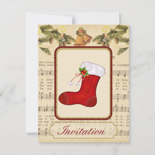 Vintage Navidad Party Invitación con Navidades (Anverso)