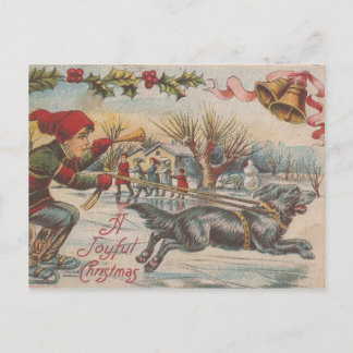 Vintage Navidad Patinando Hielo Con El Perro