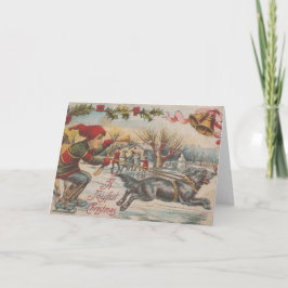 Vintage Navidad Patinando Hielo Con El Perro