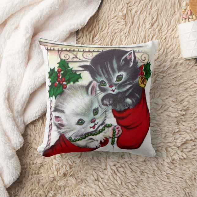 Vintage Navidad retro gatos hogar almohada de deco (Manta)