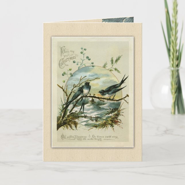 Vintage Navidad Saludos a Navidades antiguos Aves (Anverso)