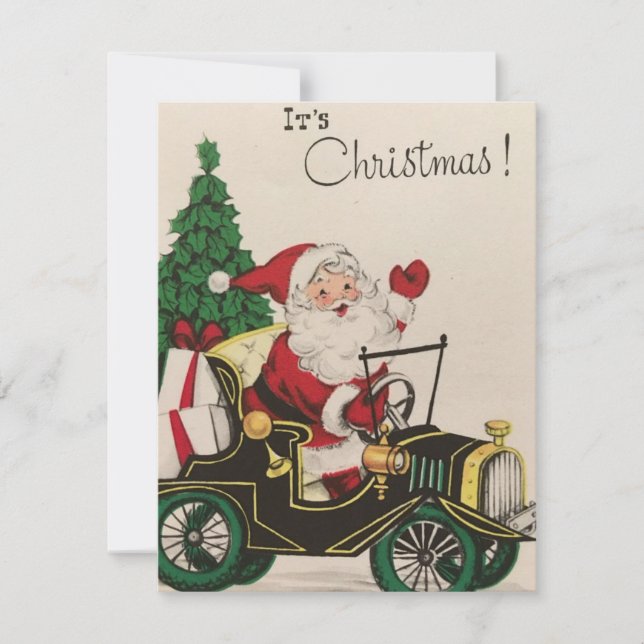 Vintage navidad Santa Claus Auto de conducción (Anverso)