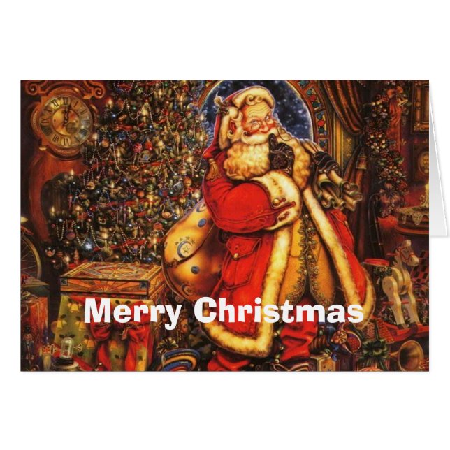 Vintage Navidad Santa Claus feliz regalo de vacaci (Anverso (Horizontal))