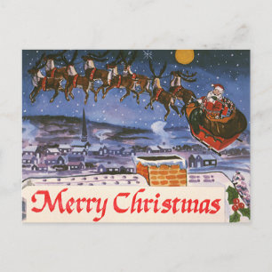 Vintage Navidad Santa Claus volando su Sleigh