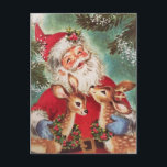 Vintage Navidad Santa con reno<br><div class="desc">Vintage 1950 Santa con tarjeta postal de feriado de renos.</div>