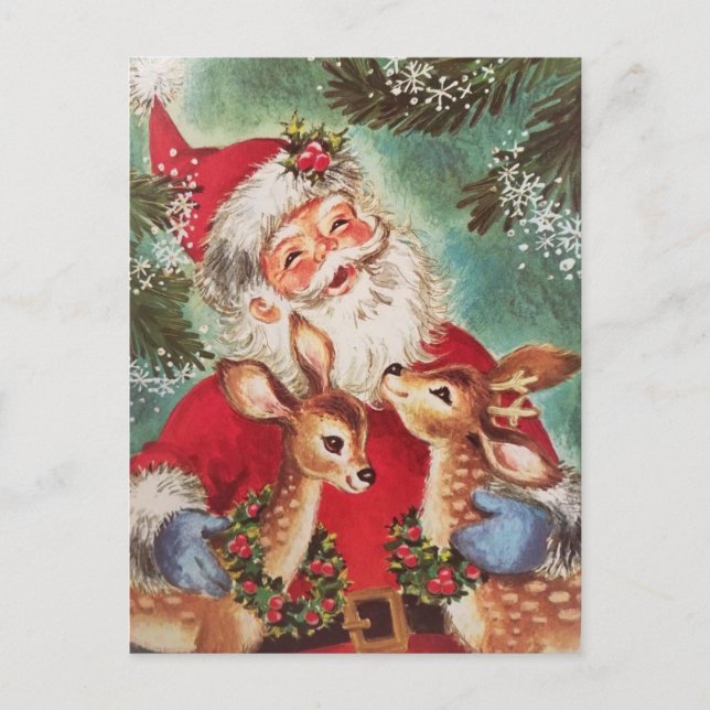Vintage Navidad Santa con reno (Anverso)