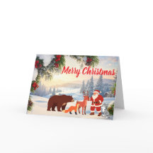 Vintage Navidad Santa Nevado y Animales del Bosque