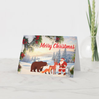 Vintage Navidad Santa Nevado y Animales del Bosque