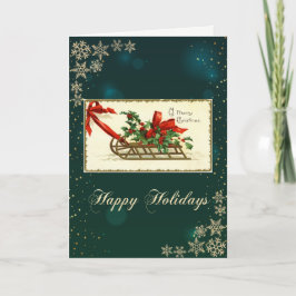Vintage Navidad Sleigh, copas de nieve verde