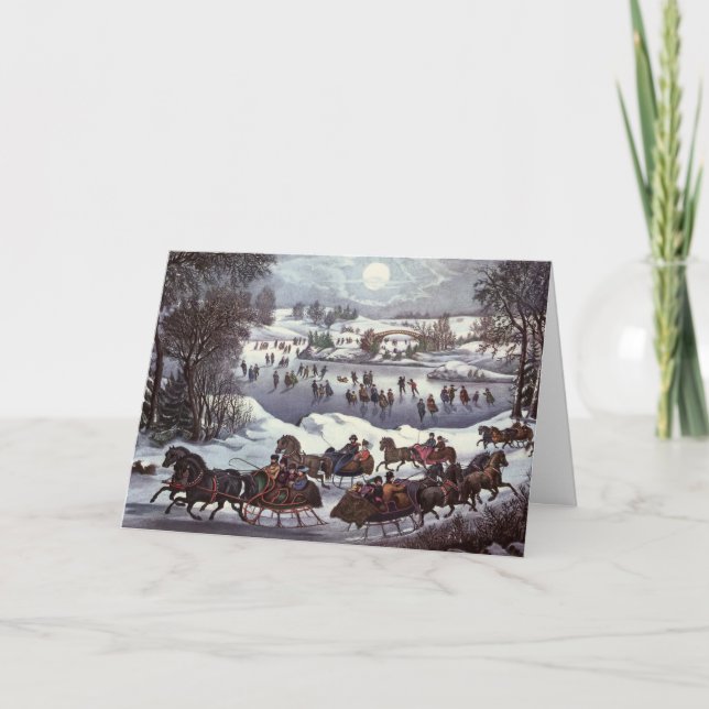Vintage Navidad Sleighs, Central Park en Invierno (Anverso)