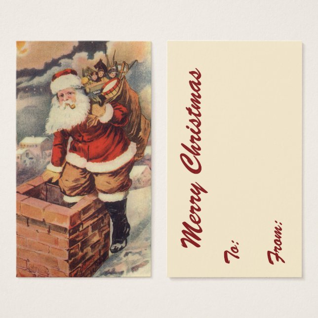 Vintage Navidad Victoriano Papá Noel en Chimney (Anverso y reverso)