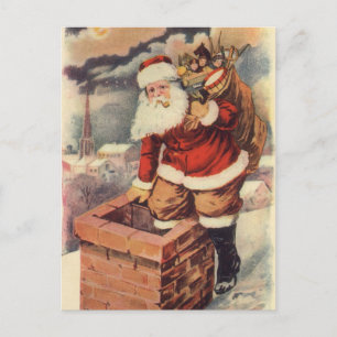 Vintage Navidad Victoriano Papá Noel en Chimney