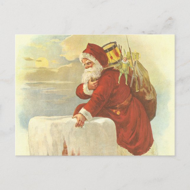 Vintage Navidad Victoriano Papá Noel en Chimney (Anverso)