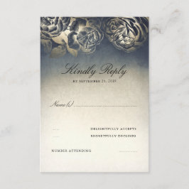 Vintage Navy Blue and Gold RSVP