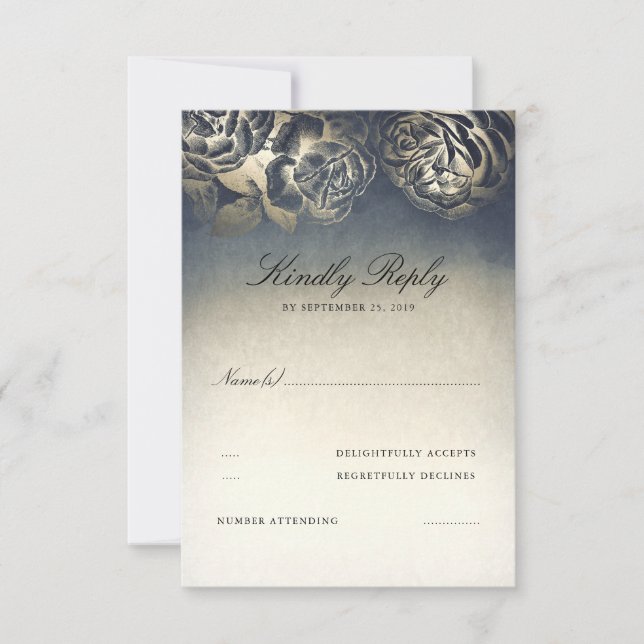Vintage Navy Blue and Gold RSVP (Anverso)