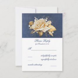 Vintage Navy y Gold Floral Wedding RSVP