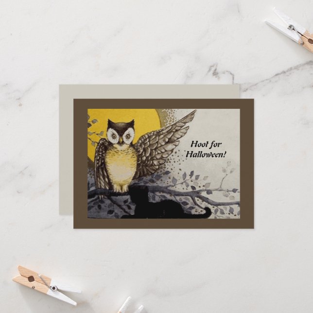 Vintage Night Owl Wing en Branch Moon (Anverso/Reverso In Situ)