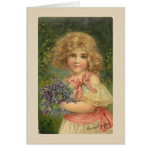 Vintage - Niña pequeña con violetas,