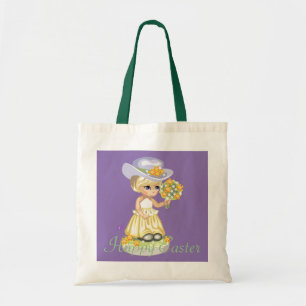 Vintage Niña Pequeña Vestida De Pascua Y Bolsa De