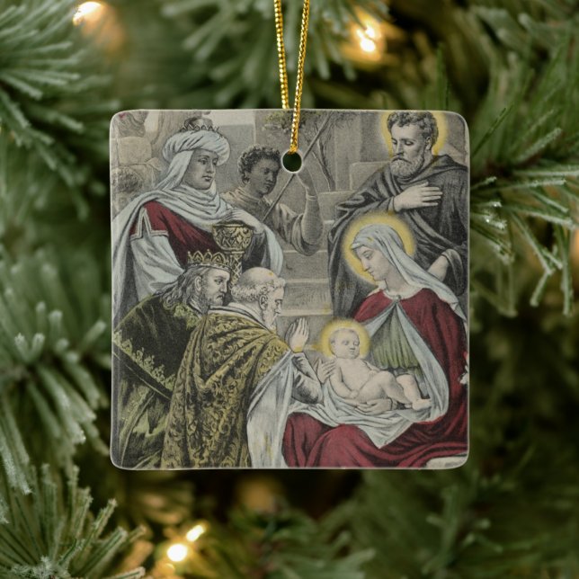 Vintage Ornamento religioso de Navidad con deseos (Árbol)