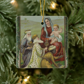 Vintage Ornamento religioso de Navidad con deseos