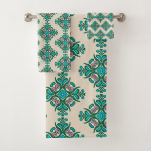 Vintage Ornate Art Nouveau Tile Pattern Green Blue