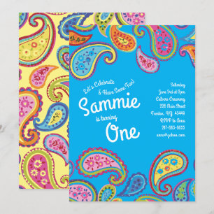 Vintage Paisley Colorful 1er cumpleaños invitacion