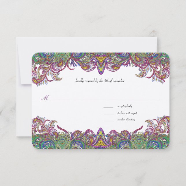 Vintage Paisley Honeysuckle Damask Wedding RSVP (Anverso)