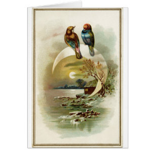 Vintage - pájaros en una escena hivernal,