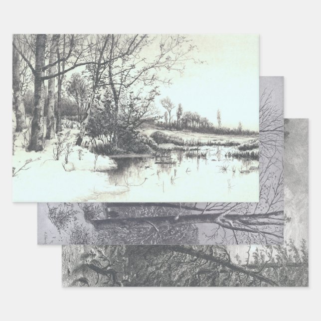 Vintage Papel de envolvimiento navideño WOODS... (Set)